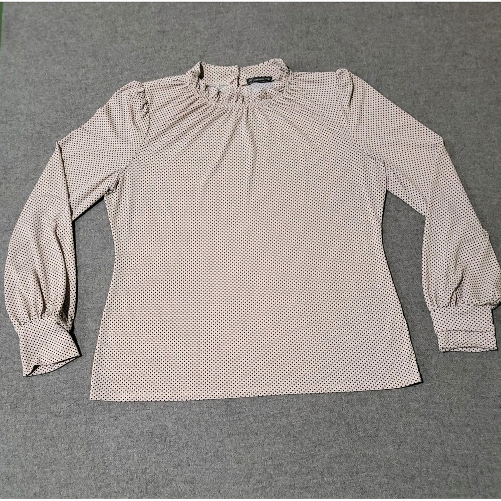 Adrianna Papell‎ Womens Blouse Light Pink Black Polka Dot Missing Size Tag